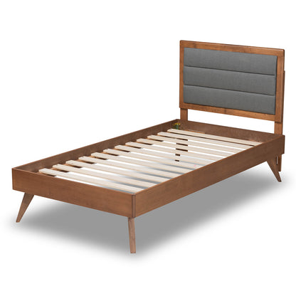 Baxton Studio - Linn Twin Size Bed in Dark Grey/Walnut Brown - Linn-Dark Grey/Walnut-Twin view 3