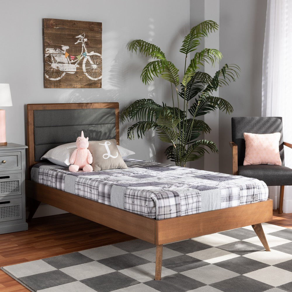 Baxton Studio - Linn Twin Size Bed in Dark Grey/Walnut Brown - Linn-Dark Grey/Walnut-Twin view 7