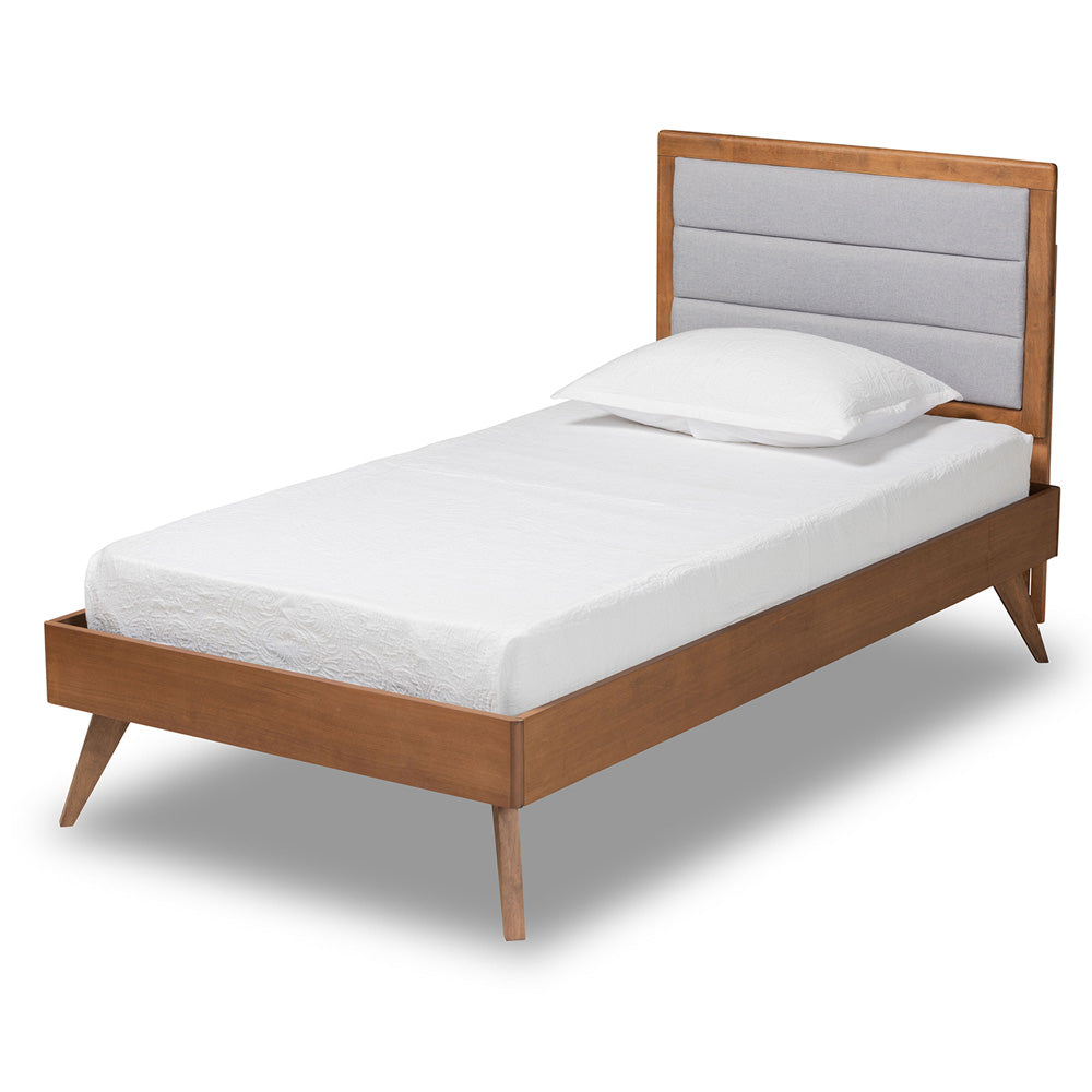 Baxton Studio - Linn Twin Size Bed in Light Grey/Walnut Brown - Linn-Light Grey/Walnut-Twin view 1