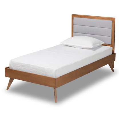 Baxton Studio - Linn Twin Size Bed in Light Grey/Walnut Brown - Linn-Light Grey/Walnut-Twin view 1