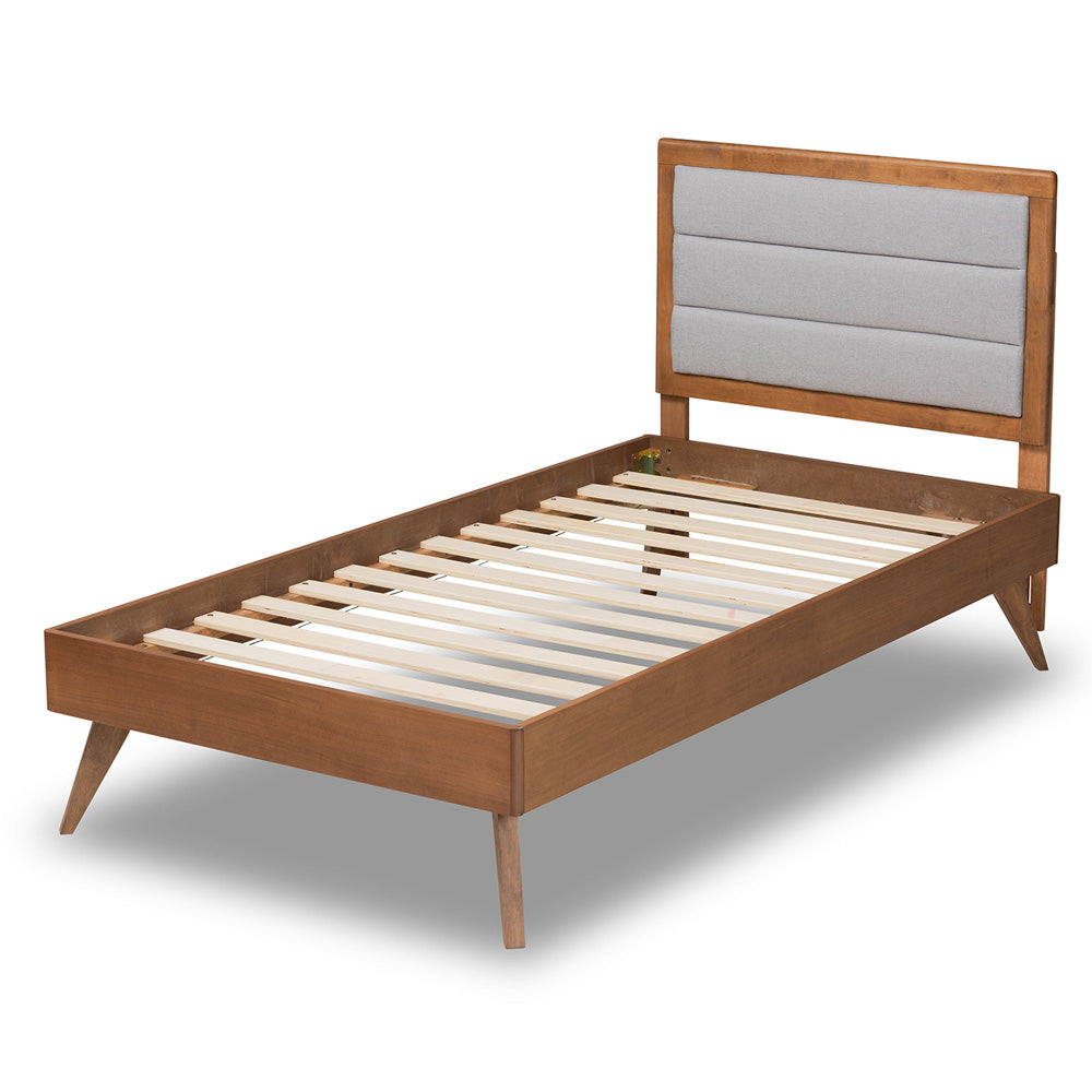 Baxton Studio - Linn Twin Size Bed in Light Grey/Walnut Brown - Linn-Light Grey/Walnut-Twin view 3