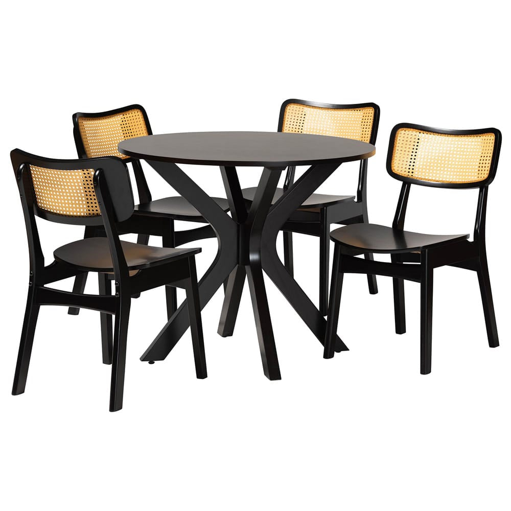 Baxton Studio - Linnet Dining Set in Dark Brown/Light Brown - RH254C-Natural Rattan/DB-Round-5PC Dining Set view 1