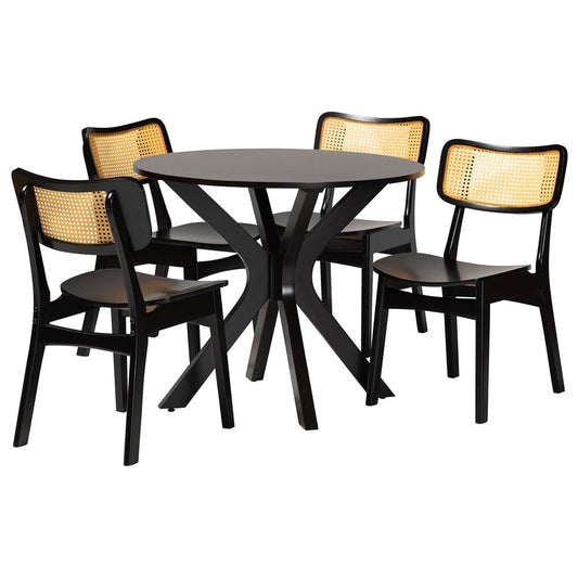 Baxton Studio - Linnet Dining Set in Dark Brown/Light Brown - RH254C-Natural Rattan/DB-Round-5PC Dining Set view 1