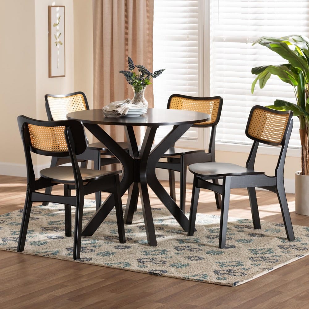 Baxton Studio - Linnet Dining Set in Dark Brown/Light Brown - RH254C-Natural Rattan/DB-Round-5PC Dining Set view 8
