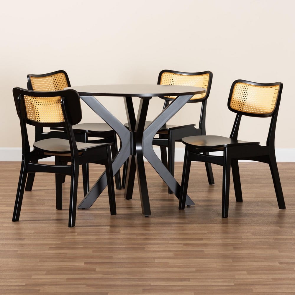 Baxton Studio - Linnet Dining Set in Dark Brown/Light Brown - RH254C-Natural Rattan/DB-Round-5PC Dining Set view 9