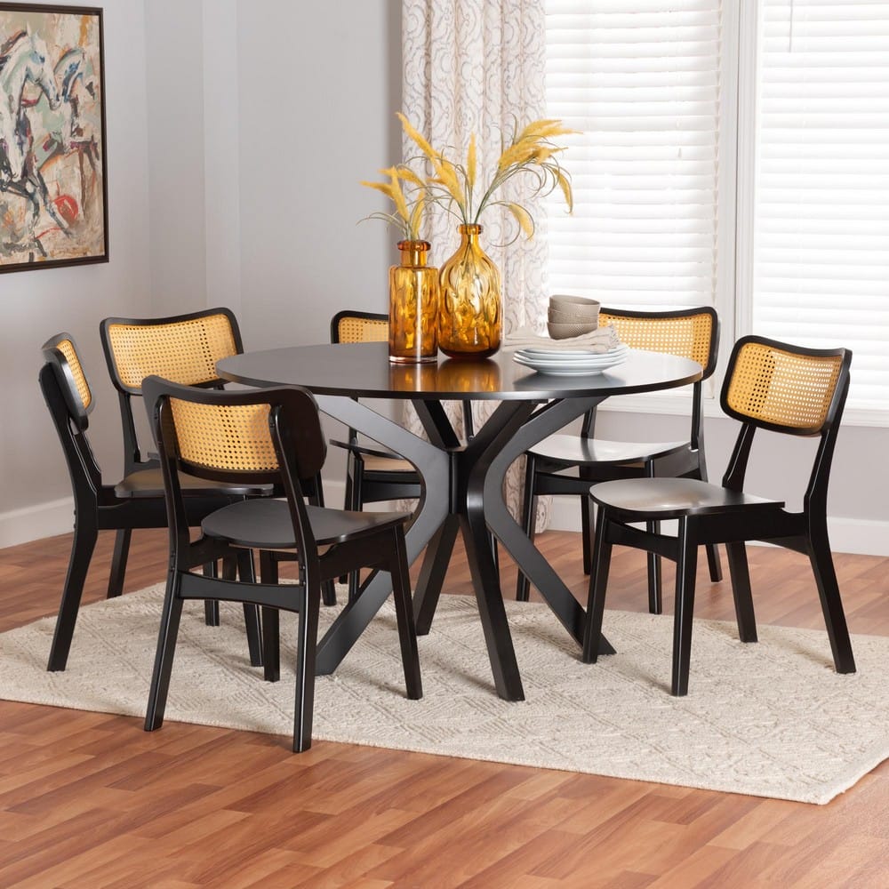Baxton Studio - Linnet Dining Set in Dark Brown/Light Brown - RH254C-Natural Rattan/DB-Round-7PC Dining Set view 8