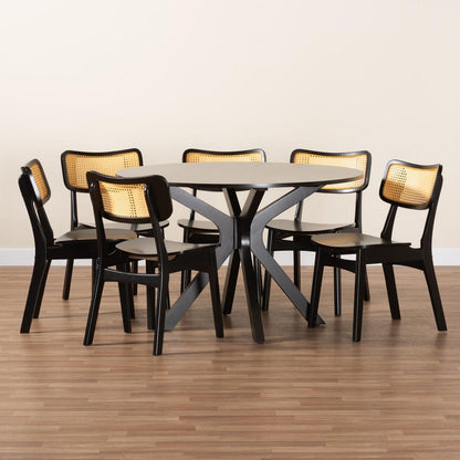 Baxton Studio - Linnet Dining Set in Dark Brown/Light Brown - RH254C-Natural Rattan/DB-Round-7PC Dining Set view 9