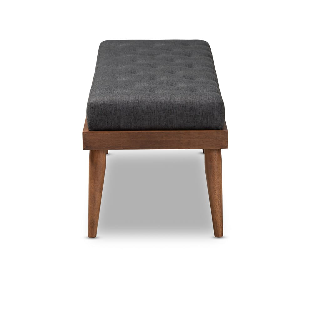 Baxton Studio - Linus Bench in Charcoal/Walnut - BBT5363-Dark Grey-Bench view 2