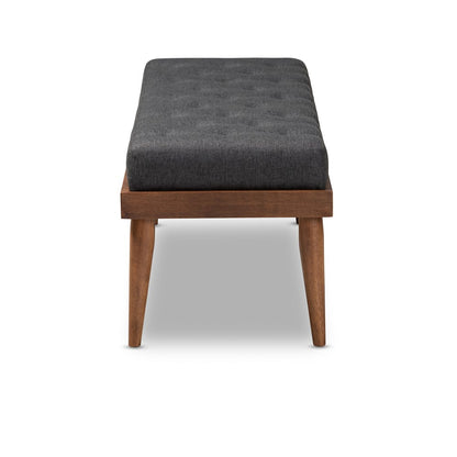 Baxton Studio - Linus Bench in Charcoal/Walnut - BBT5363-Dark Grey-Bench view 2