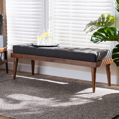 Baxton Studio - Linus Bench in Charcoal/Walnut - BBT5363-Dark Grey-Bench view 5