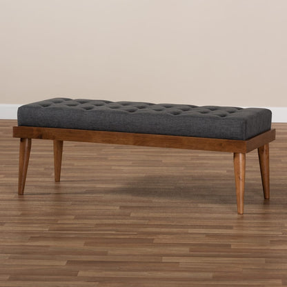 Baxton Studio - Linus Bench in Charcoal/Walnut - BBT5363-Dark Grey-Bench view 6