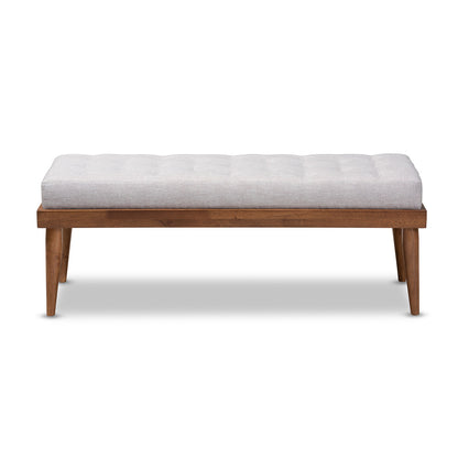 Baxton Studio - Linus Bench in Grayish Beige/Walnut - BBT5363-Greyish Beige-Bench view 1
