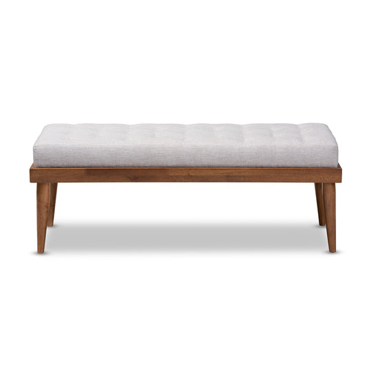 Baxton Studio - Linus Bench in Grayish Beige/Walnut - BBT5363-Greyish Beige-Bench view 1