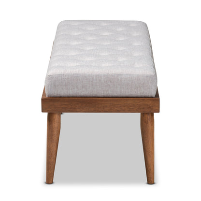 Baxton Studio - Linus Bench in Grayish Beige/Walnut - BBT5363-Greyish Beige-Bench view 2