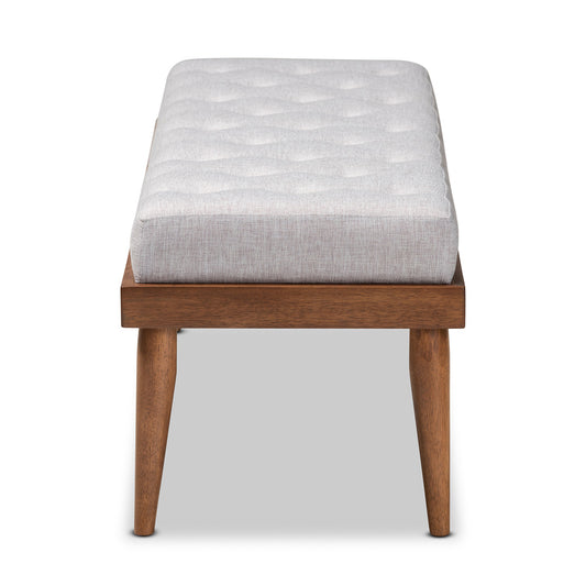 Baxton Studio - Linus Bench in Grayish Beige/Walnut - BBT5363-Greyish Beige-Bench view 2