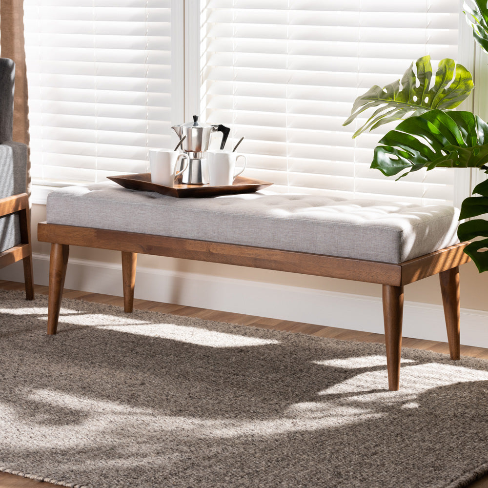 Baxton Studio - Linus Bench in Grayish Beige/Walnut - BBT5363-Greyish Beige-Bench view 5