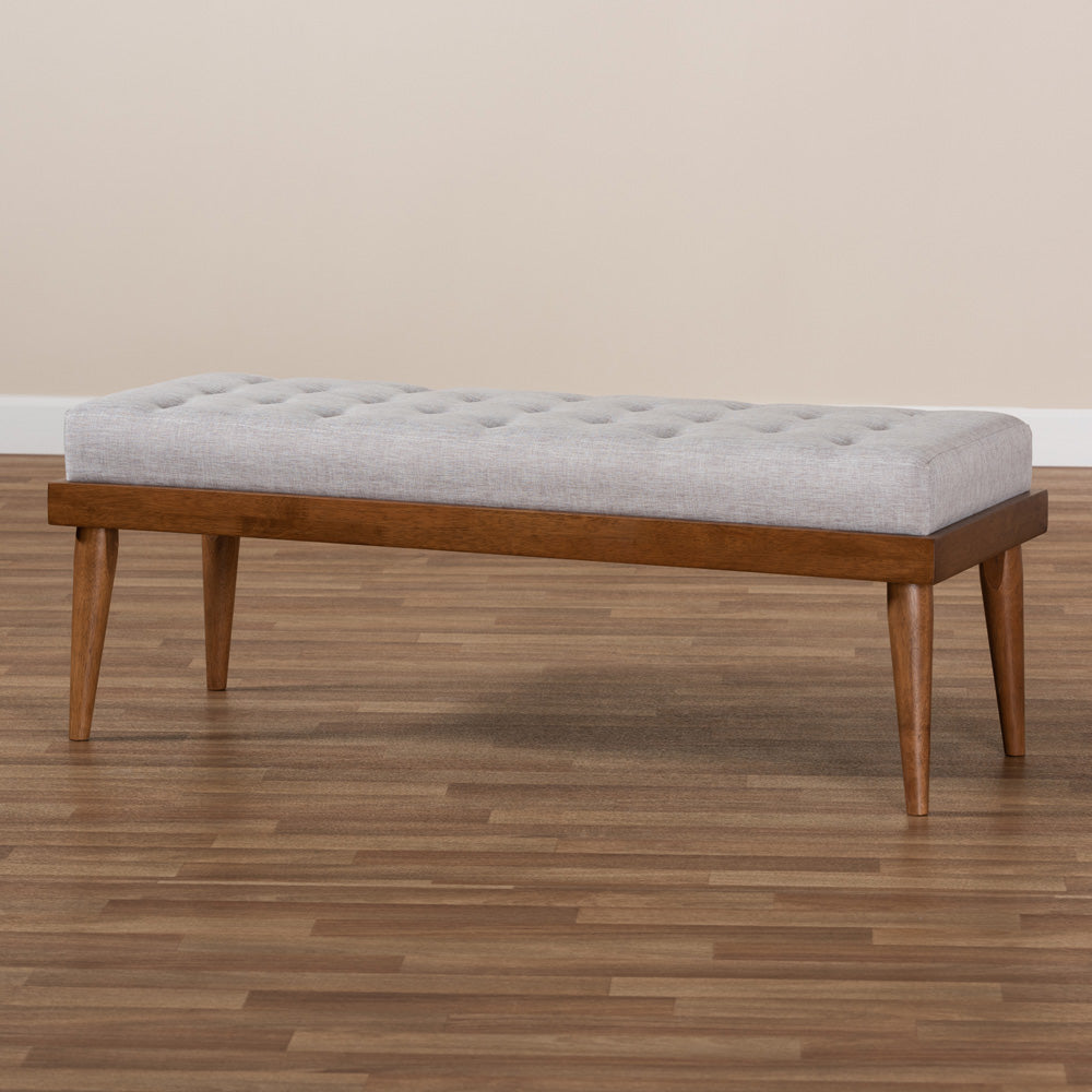 Baxton Studio - Linus Bench in Grayish Beige/Walnut - BBT5363-Greyish Beige-Bench view 6