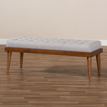 Baxton Studio - Linus Bench in Grayish Beige/Walnut - BBT5363-Greyish Beige-Bench view 6