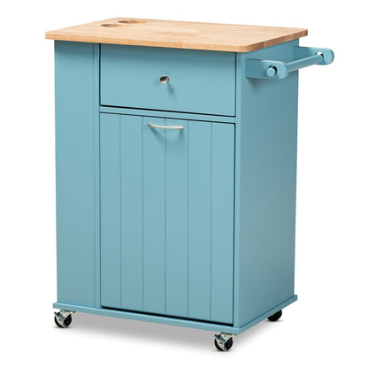 Baxton Studio - Liona Furniture/Kitchen Furniture/Carts/Kitchen Carts in Blue/Natural - RT599-OCC-Natural/Sky Blue-Cart view 1