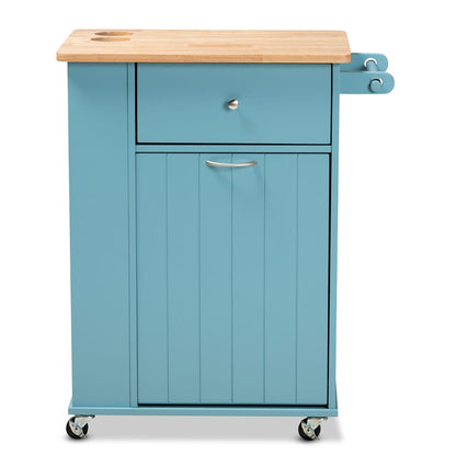 Baxton Studio - Liona Furniture/Kitchen Furniture/Carts/Kitchen Carts in Blue/Natural - RT599-OCC-Natural/Sky Blue-Cart view 3