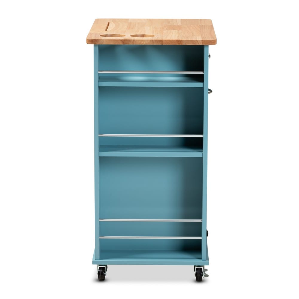 Baxton Studio - Liona Furniture/Kitchen Furniture/Carts/Kitchen Carts in Blue/Natural - RT599-OCC-Natural/Sky Blue-Cart view 4