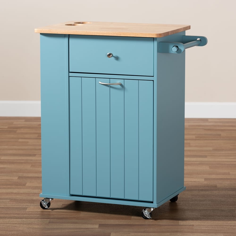 Baxton Studio - Liona Furniture/Kitchen Furniture/Carts/Kitchen Carts in Blue/Natural - RT599-OCC-Natural/Sky Blue-Cart view 11