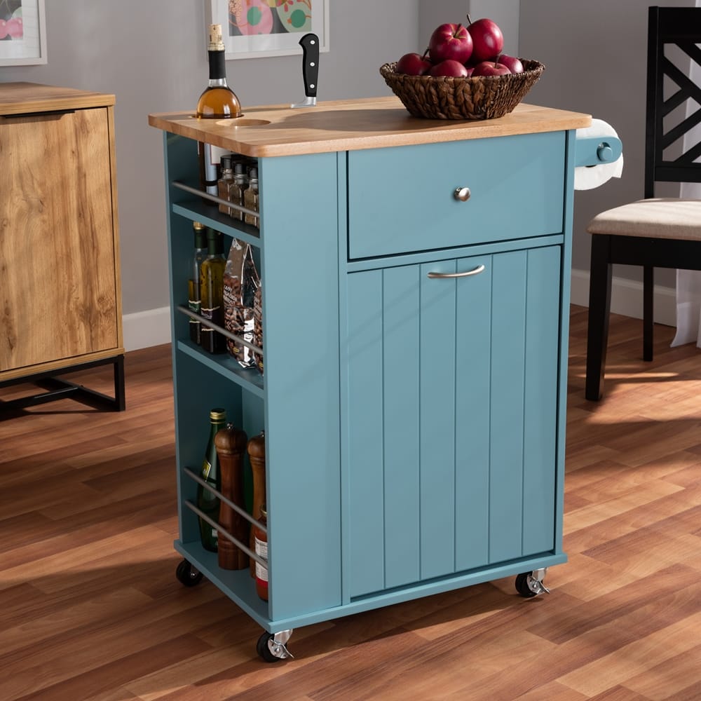 Baxton Studio - Liona Furniture/Kitchen Furniture/Carts/Kitchen Carts in Blue/Natural - RT599-OCC-Natural/Sky Blue-Cart view 12