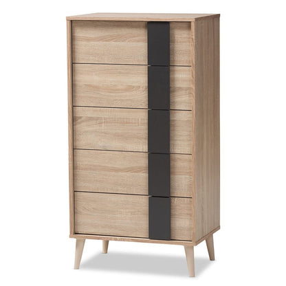 Baxton Studio - Lisen Chest in Oak Brown/Dark Grey - SECOD305US-Hana Oak/Dark Grey-5DW-Chest view 1