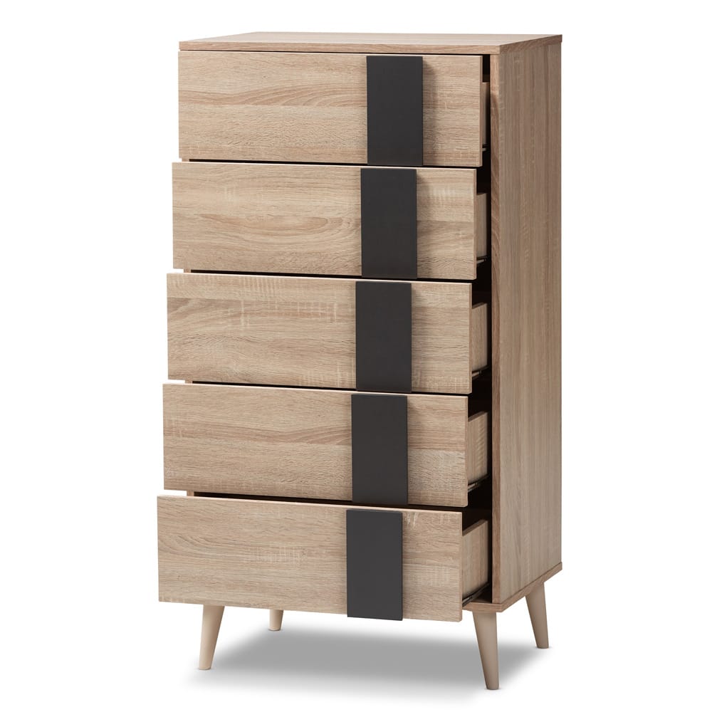 Baxton Studio - Lisen Chest in Oak Brown/Dark Grey - SECOD305US-Hana Oak/Dark Grey-5DW-Chest view 2