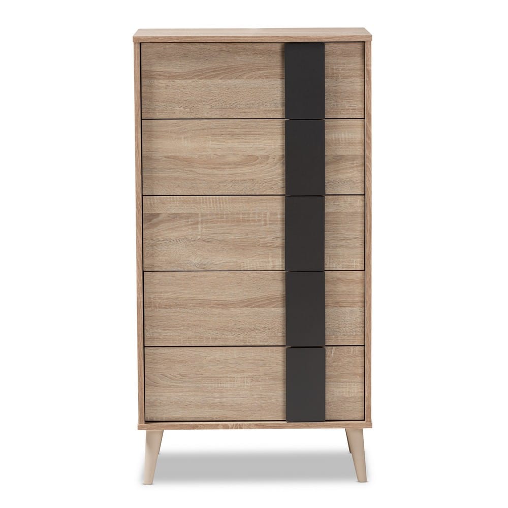 Baxton Studio - Lisen Chest in Oak Brown/Dark Grey - SECOD305US-Hana Oak/Dark Grey-5DW-Chest view 3