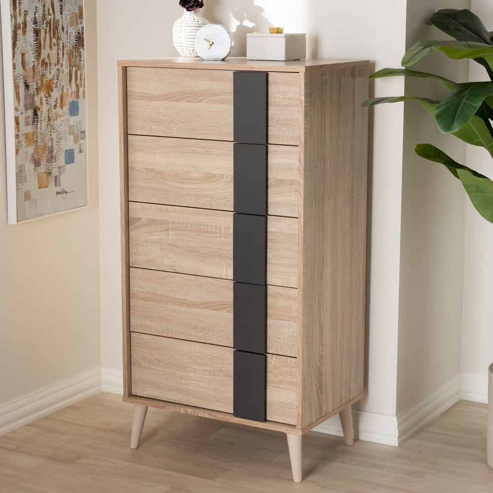 Baxton Studio - Lisen Chest in Oak Brown/Dark Grey - SECOD305US-Hana Oak/Dark Grey-5DW-Chest view 8