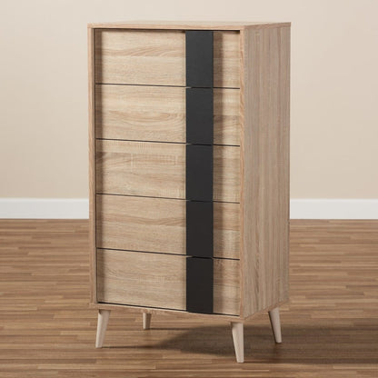 Baxton Studio - Lisen Chest in Oak Brown/Dark Grey - SECOD305US-Hana Oak/Dark Grey-5DW-Chest view 9