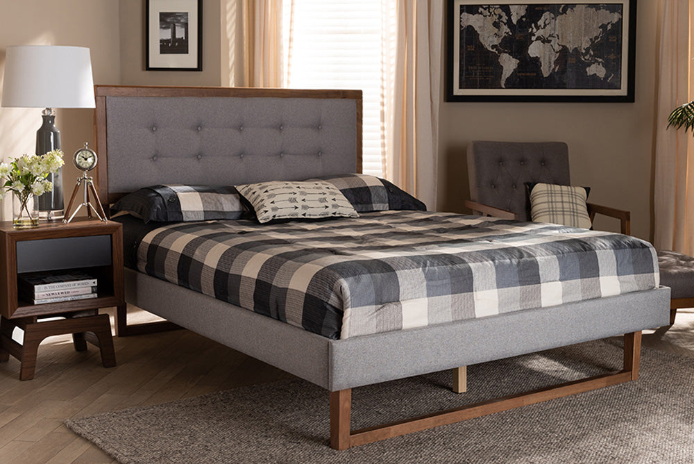 Baxton Studio - Livinia Full Size Bed - Livinia-Light Grey/Ash Walnut-Full view 5