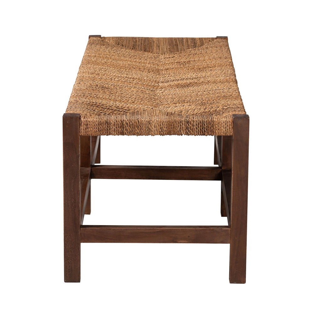 Baxton Studio - Liza Bench in Natural Seagrass/Light Brown - LIZZA-Wooden-Bench view 3
