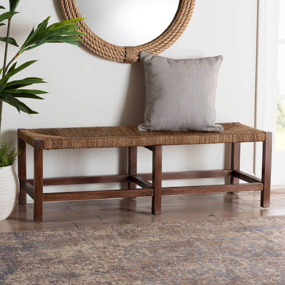 Baxton Studio - Liza Bench in Natural Seagrass/Light Brown - LIZZA-Wooden-Bench view 6