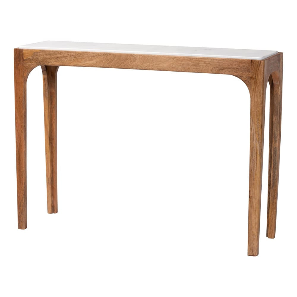 Baxton Studio - Lluvia Console Table in Marble White/Walnut Brown - FUR6894-Natural Marble Top-Console Table view 1