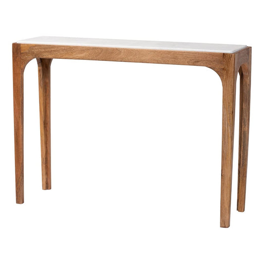Baxton Studio - Lluvia Console Table in Marble White/Walnut Brown - FUR6894-Natural Marble Top-Console Table view 1