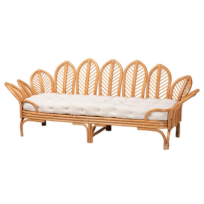 Baxton Studio - Loften Daybed in Light Honey - Leaves-Natural Rattan-Daybed with Cushion view 1