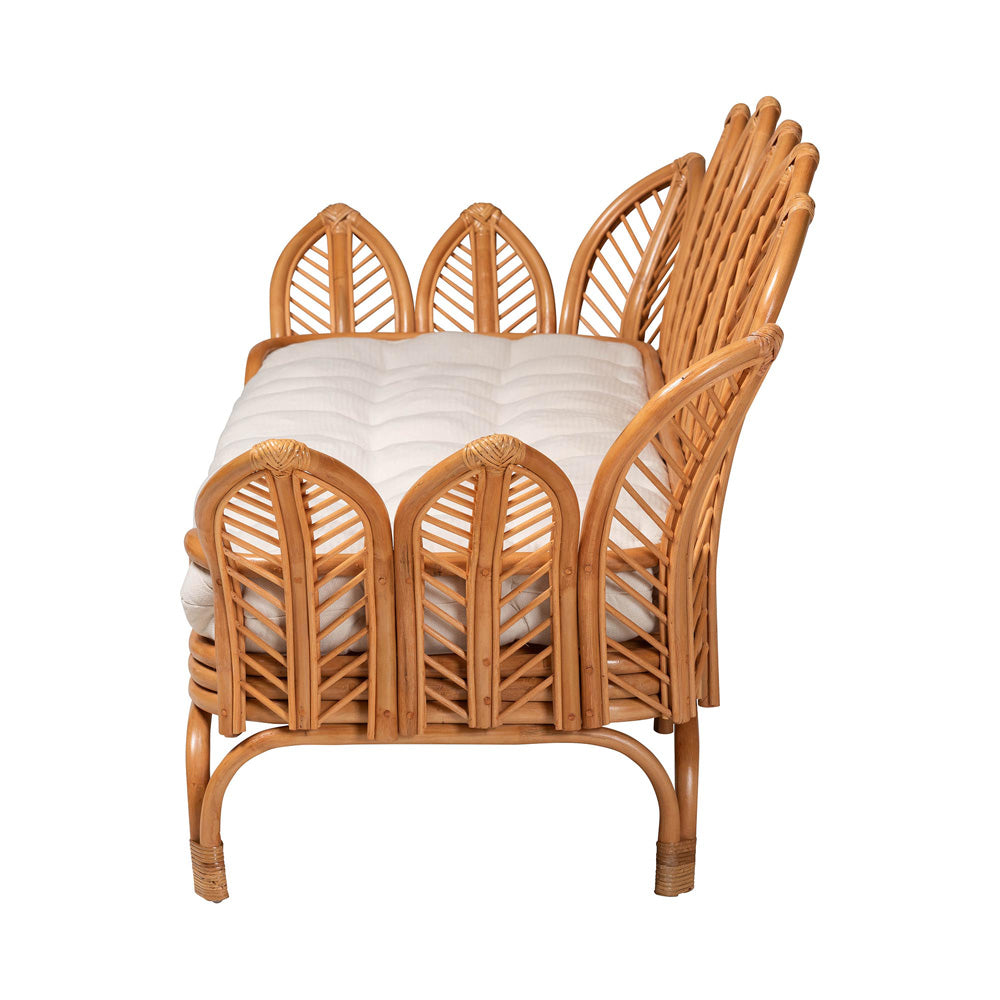Baxton Studio - Loften Daybed in Light Honey - Leaves-Natural Rattan-Daybed with Cushion view 3