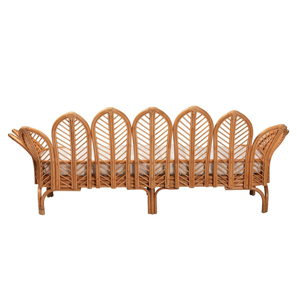 Baxton Studio - Loften Daybed in Light Honey - Leaves-Natural Rattan-Daybed with Cushion view 4