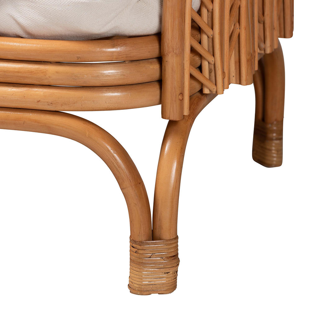 Baxton Studio - Loften Daybed in Light Honey - Leaves-Natural Rattan-Daybed with Cushion view 6