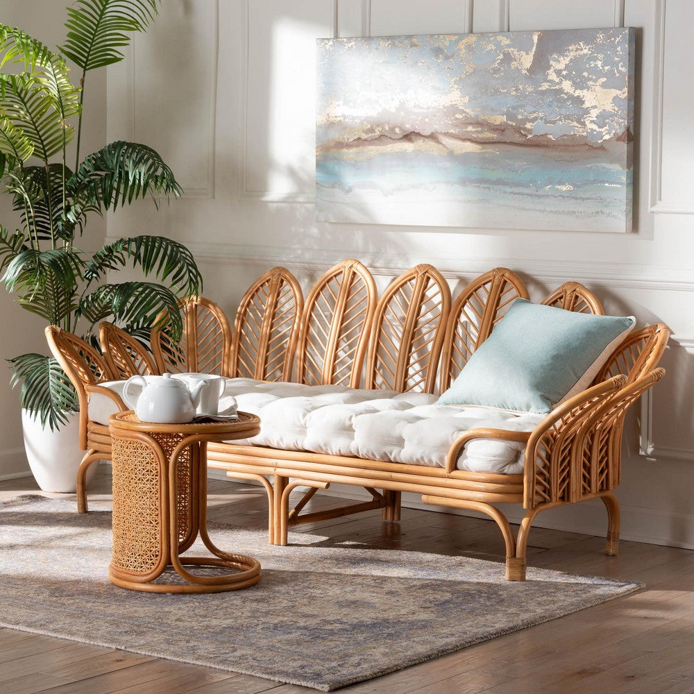 Baxton Studio - Loften Daybed in Light Honey - Leaves-Natural Rattan-Daybed with Cushion view 8
