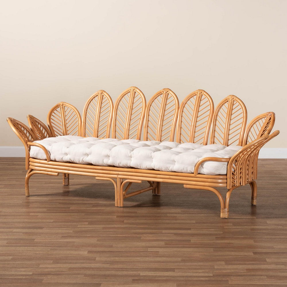 Baxton Studio - Loften Daybed in Light Honey - Leaves-Natural Rattan-Daybed with Cushion view 9