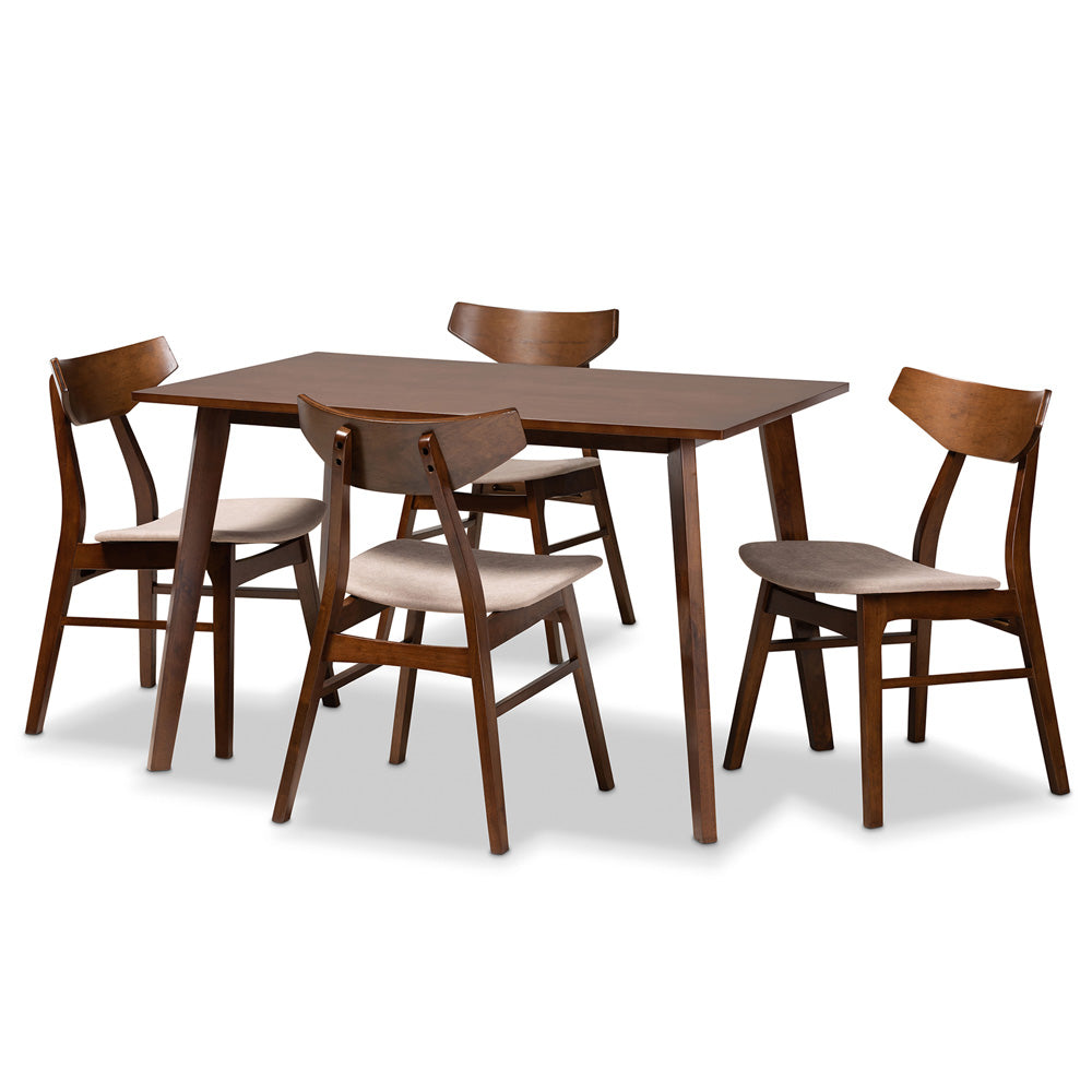 Baxton Studio - Lois Dining Set in Light Beige/Walnut Brown - Danica/Fiesta-Latte/Walnut-5PC Dining Set view 1