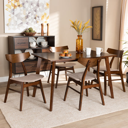 Baxton Studio - Lois Dining Set in Light Beige/Walnut Brown - Danica/Fiesta-Latte/Walnut-5PC Dining Set view 6