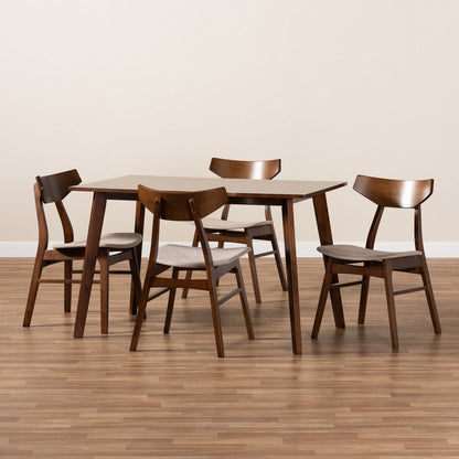 Baxton Studio - Lois Dining Set in Light Beige/Walnut Brown - Danica/Fiesta-Latte/Walnut-5PC Dining Set view 7