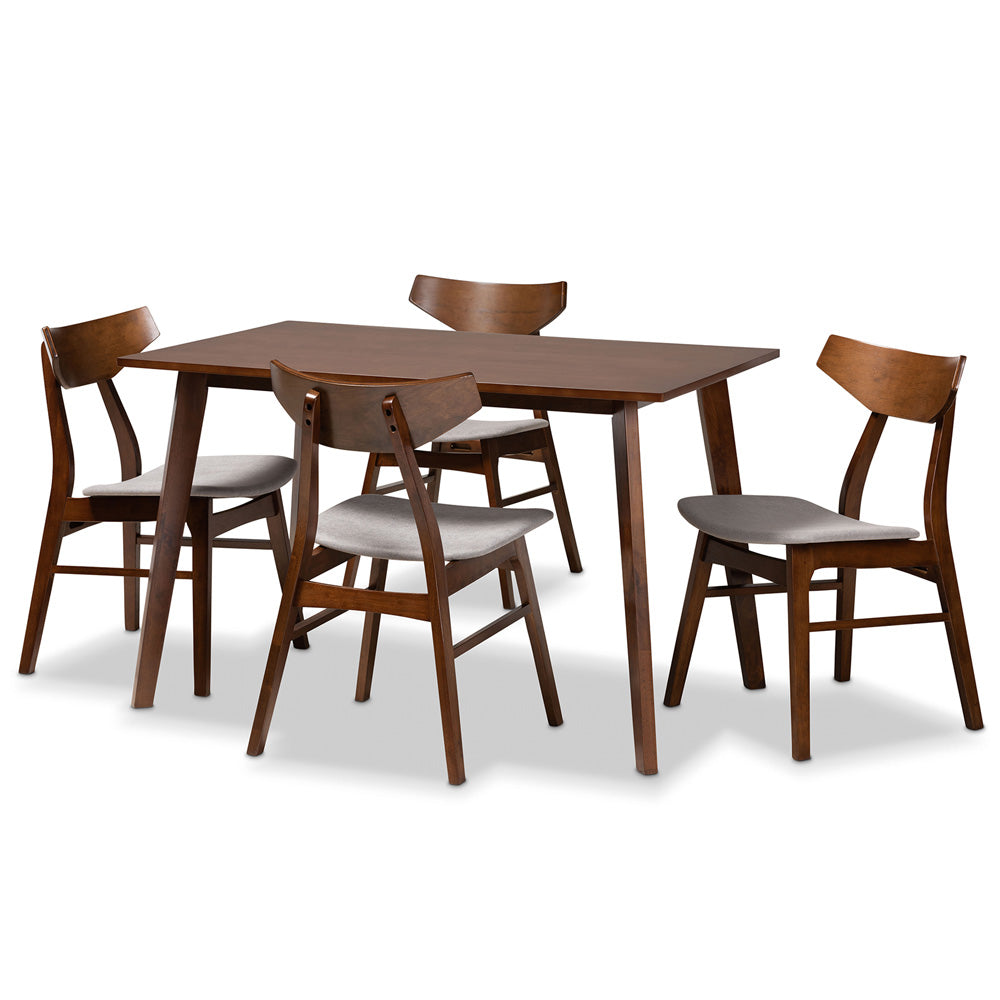 Baxton Studio - Lois Dining Set in Light Grey/Walnut Brown - Danica/Fiesta-Smoke/Walnut-5PC Dining Set view 1