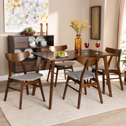 Baxton Studio - Lois Dining Set in Light Grey/Walnut Brown - Danica/Fiesta-Smoke/Walnut-5PC Dining Set view 6