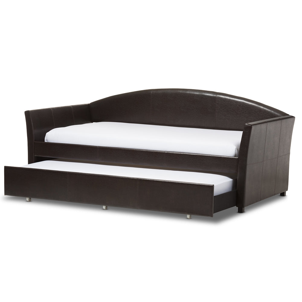 Baxton Studio - London Daybed in Brown - London-Brown-Daybed view 2