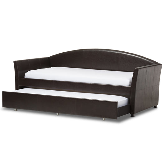 Baxton Studio - London Daybed in Brown - London-Brown-Daybed view 2